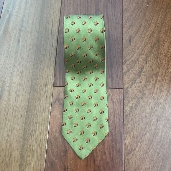 Yves Saint Laurent YSL‎ Golden Green chartreuse Geometric Swirl Silk Neck Tie - Picture 1 of 6